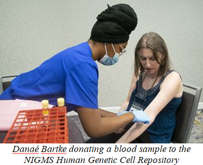 Danaé Bartke donating a blood sample to the NIGMS Human Genetic Cell Repository