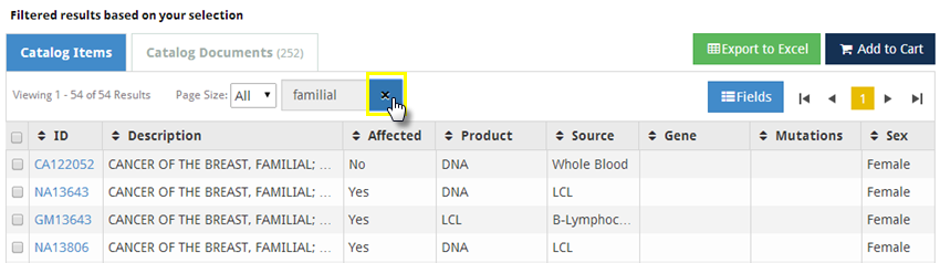 Grid Sample clear filtering highlighted