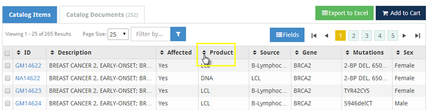 Grid Sample sorting highlighted